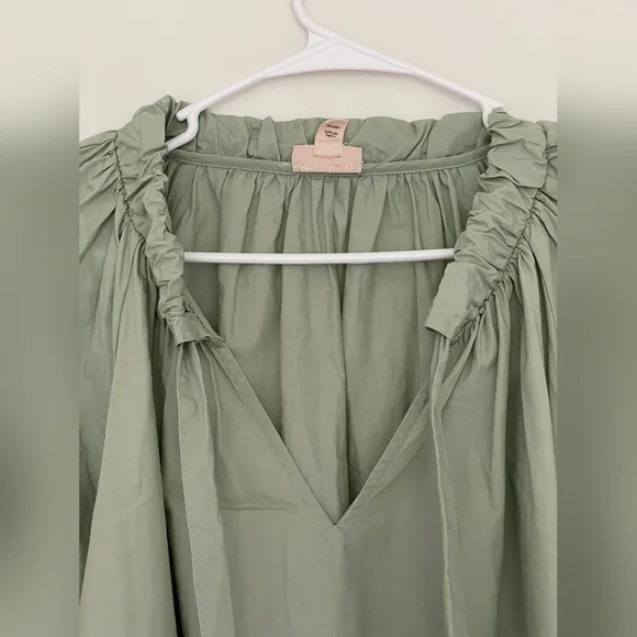 a.n.a Sage Green Relaxed Tie Front Blouse with Cuffed Sleeves - Picture 2 of 6